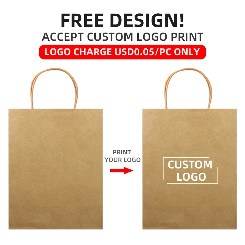 Food Packaging Brown Kraft Paper Bags with Die Cut Handle