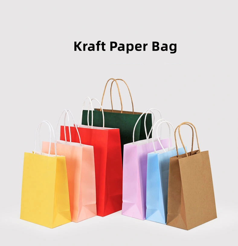 Custom Printed Pizza Coffee Takeaway Retail Shopping Twisted Handle Carrier Craft Kraft Blank Brown Paper Bag