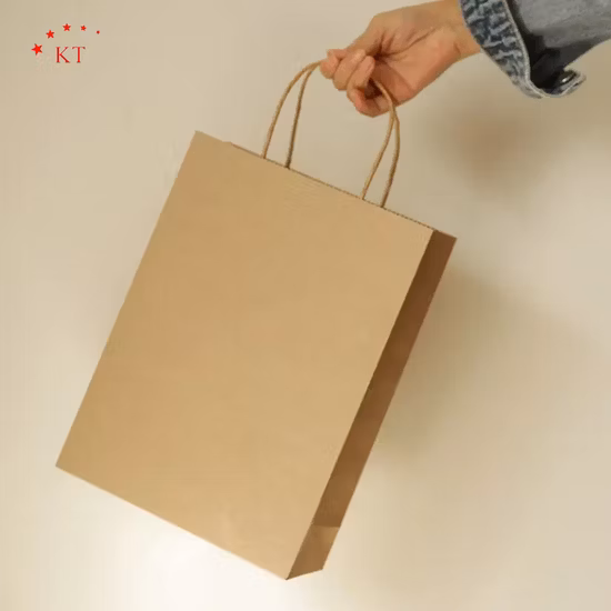 レストラン向けのカスタマイズされたテイクアウト食品配達用包装袋。 独自のロゴをデザインします。テイクアウト用のツイストハンドル付き茶色のクラフト紙袋
